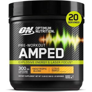 image:imageOptimum Nutrition Amped PreWorkout with Citrulline BetaAlanine Nootropics and 300mg of Caffeine for Energy Tropical Fury 20 Servings Packaging May VaryMango